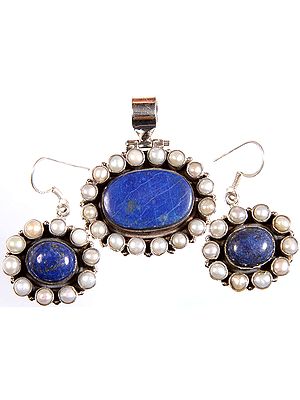 Lapis Lazuli and Pearl Pendant with Matching Earrings Set