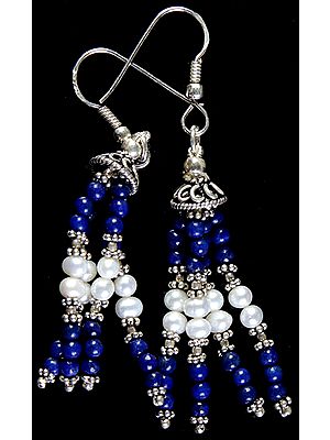 Lapis Lazuli and Pearl Shower Earrings
