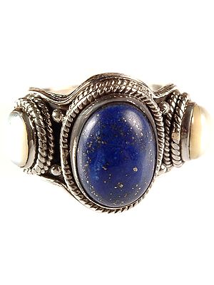 Lapis Lazuli Finger Ring with Twin Pearl