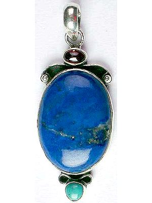 Lapis Pendant with Garnet and Turquoise