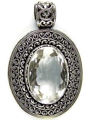 Large Faceted Crystal Oval Pendant