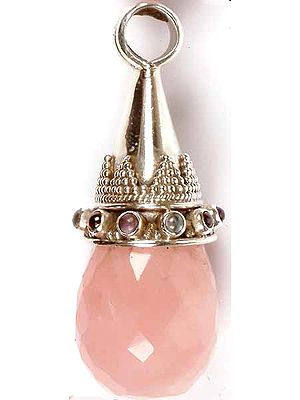 Large Rose Quartz Drop with Gemstone Dots