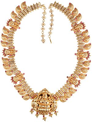 Laskhmi Necklace With Pink Gemstones (South Indian Temple Jewellery)