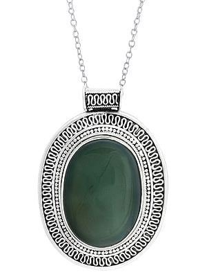 Large Stylized Sterling Silver Pendant with Emerald Gemstone