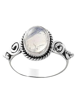 Sterling Silver Ring Studded with Rainbow Moonstone
