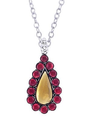 Sterling Silver Pendant with Red and Yellow Colored Glass