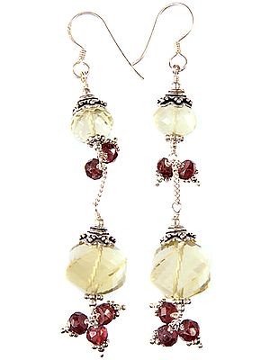 Lemon Topaz Earrings with Garnet