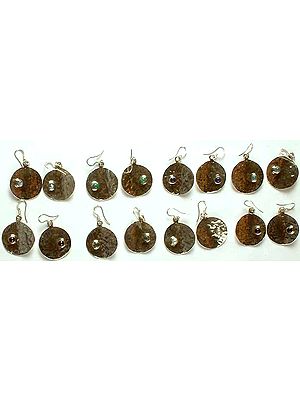 Lot of Eight Gemstone Dimple Earrings (Rainbow Moonstone, Turquoise, Lapis Lazuli, Blue Chalcedony, Garnet, Labradorite, Pearl & Amethyst)