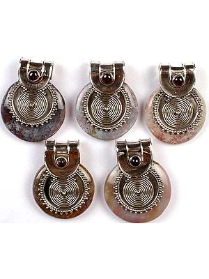 Lot of Five Agate Pendants with Garnet