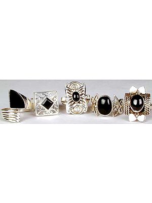 Lot of Five Black Onyx Rings