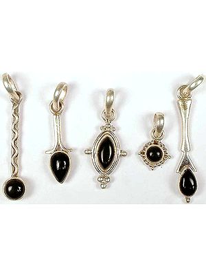 Lot of Five Black Onyx Small Pendants