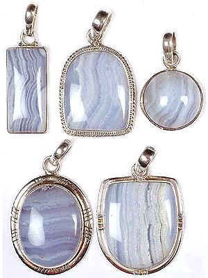 Lot of Five Blue Lace Agate Pendants