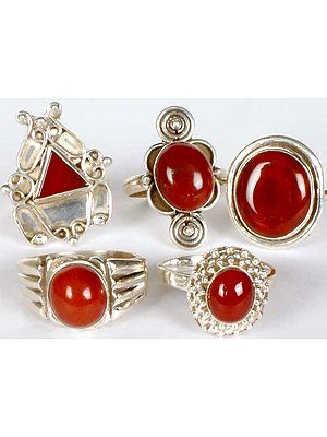 Lot of Five Carnelian Rings
