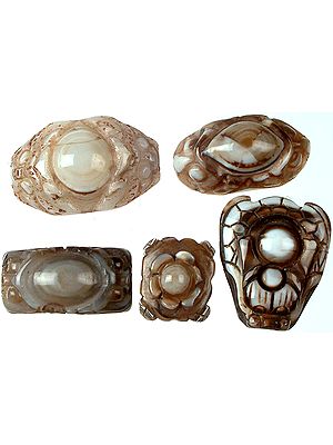 Lot of Five Carved Onyx Beads