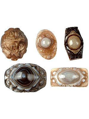 Lot of Five Carved Onyx Beads