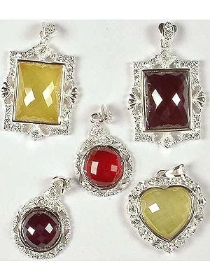 Lot of Five Charming Faceted Cubic Zirconia Pendants