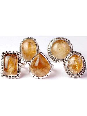 Lot of Five Citrine Rings