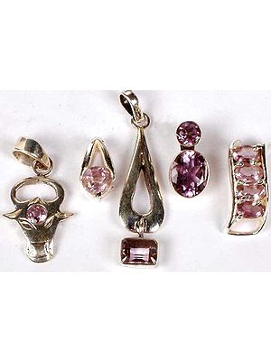 Lot of Five Faceted Amethyst Pendants