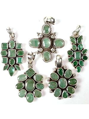 Lot of Five Faceted Emerald Pendants