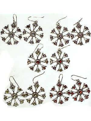 Lot of Five Faceted Gemstone Earrings (Iolite, Amethyst, Multicolor, Peridot, Garnet)