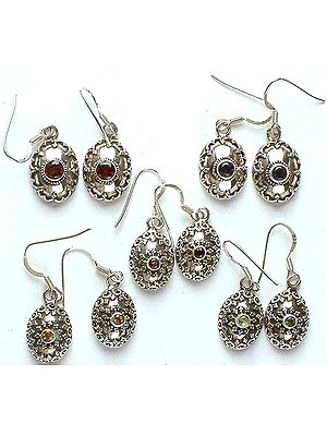 Lot of Five Faceted Gemstone Earrings<br>(Garnet, Iolite, Garnet, Citrine & Peridot)