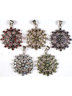Lot of Five Faceted Gemstone Flowers