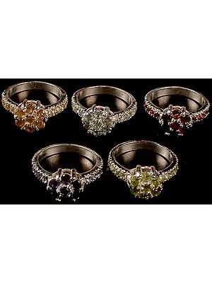 Lot of Five Faceted Gemstone Rings