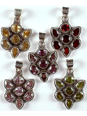 Lot Of Five Faceted Gemstones Pendants