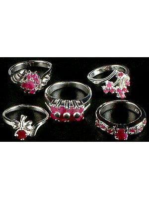 Lot of Five Faceted Ruby Rings