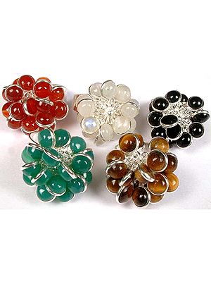 Lot of Five Gemstone Bunch Rings with Central Flower
