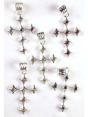 Lot of Five Gemstone Crosses