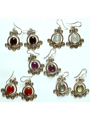 Lot of Five Gemstone Earrings (Black Onyx, Rainbow Moonstone, Amethyst, Carnelian & Labradorite)