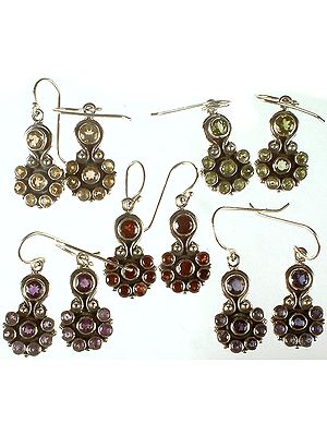 Lot of Five Gemstone Earrings (Citrine, Peridot, Garnet, Amethyst & Iolite)