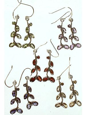 Lot of Five Gemstone Earrings (Peridot, Amethyst, Garnet, Iolite & Citrine)