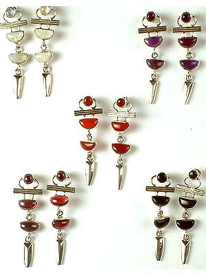 Lot of Five Gemstone Earrings (Rainbow Moonstone, Amethyst, Carnelian, Garnet, & Black Onyx)