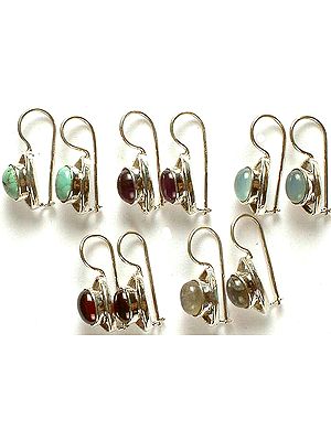 Lot of Five Gemstone Earrings (Turquoise, Amethyst, Peru Chalcedony, Garnet, & Labradorite)