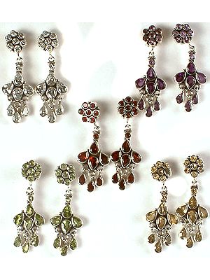 Lot of Five Gemstone Earrings with Dangles (Cubic Zirconia, Amethyst, Garnet, Peridot & Citrine)