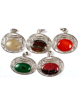 Lot of Five Gemstone Pendants with Lattice