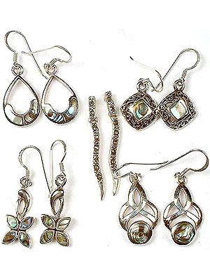 Lot of Five Inlay Abalone Earrings
