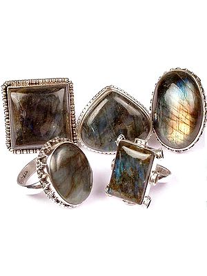 Lot of Five Labradorite Rings