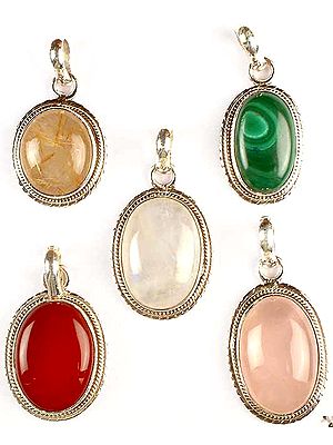 Lot of Five Oval Gemstone Pendants