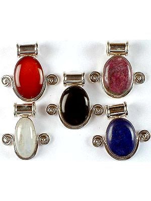 Lot of Five Oval Gemstone Pendants with Spirals