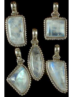 Lot of Five Rainbow Moonstone Pendants