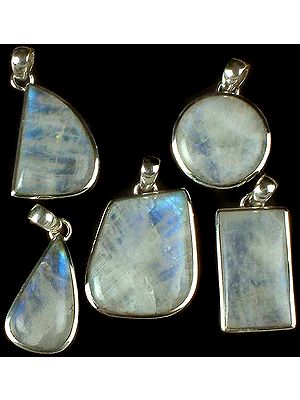 Lot of Five Rainbow Moonstone Pendants