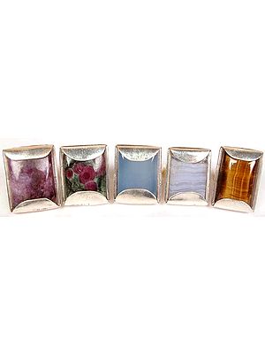 Lot of Five Rectangular Gemstone Rings