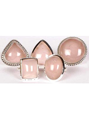 Lot of Five Rose Quartz Rings