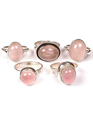 Lot of Five Rose Quartz Rings