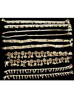 Lot of Five Silver Anklets