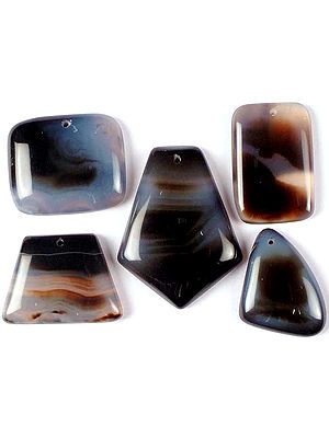 Lot of Five Top-Drilled Black Onyx Cabochons