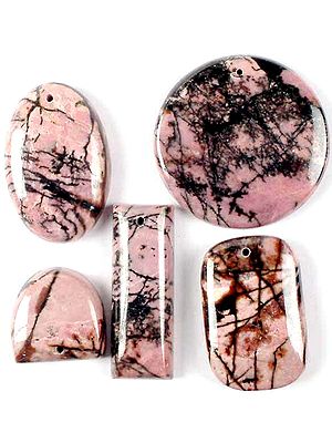 Lot of Five Top-Drilled Pink Agate Cabochons
